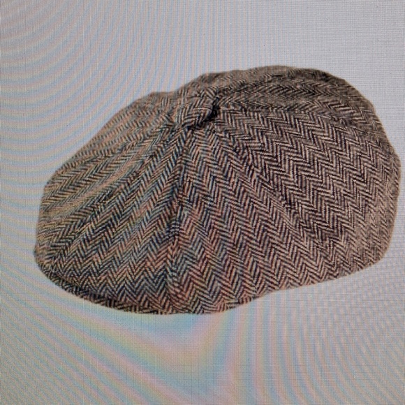 Herringbone Wool Blend Newsboy Cap in Brown Tweed - Picture 2 of 4